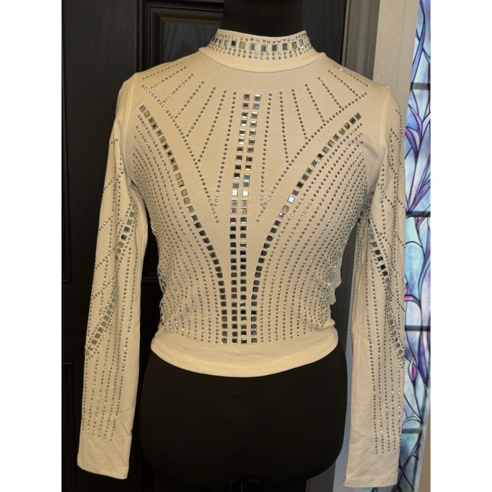 L/C Lizette Collection White Rhinestones Women’s Long Sleeve Top Sz LS NWT